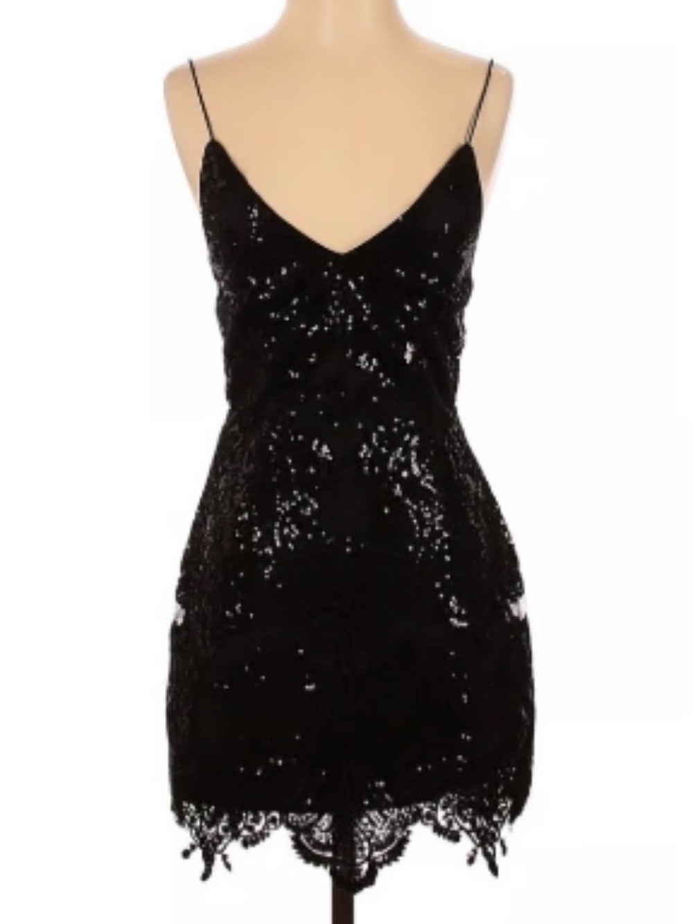Tobi Black Sequin Lace Slip Mini Dress